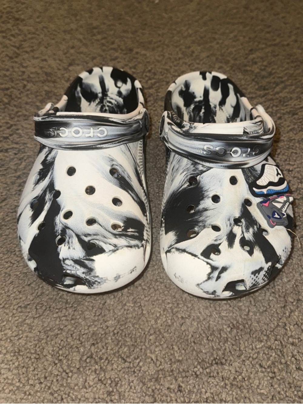 CROCS Kids Black & White Marbled Clog with Charms